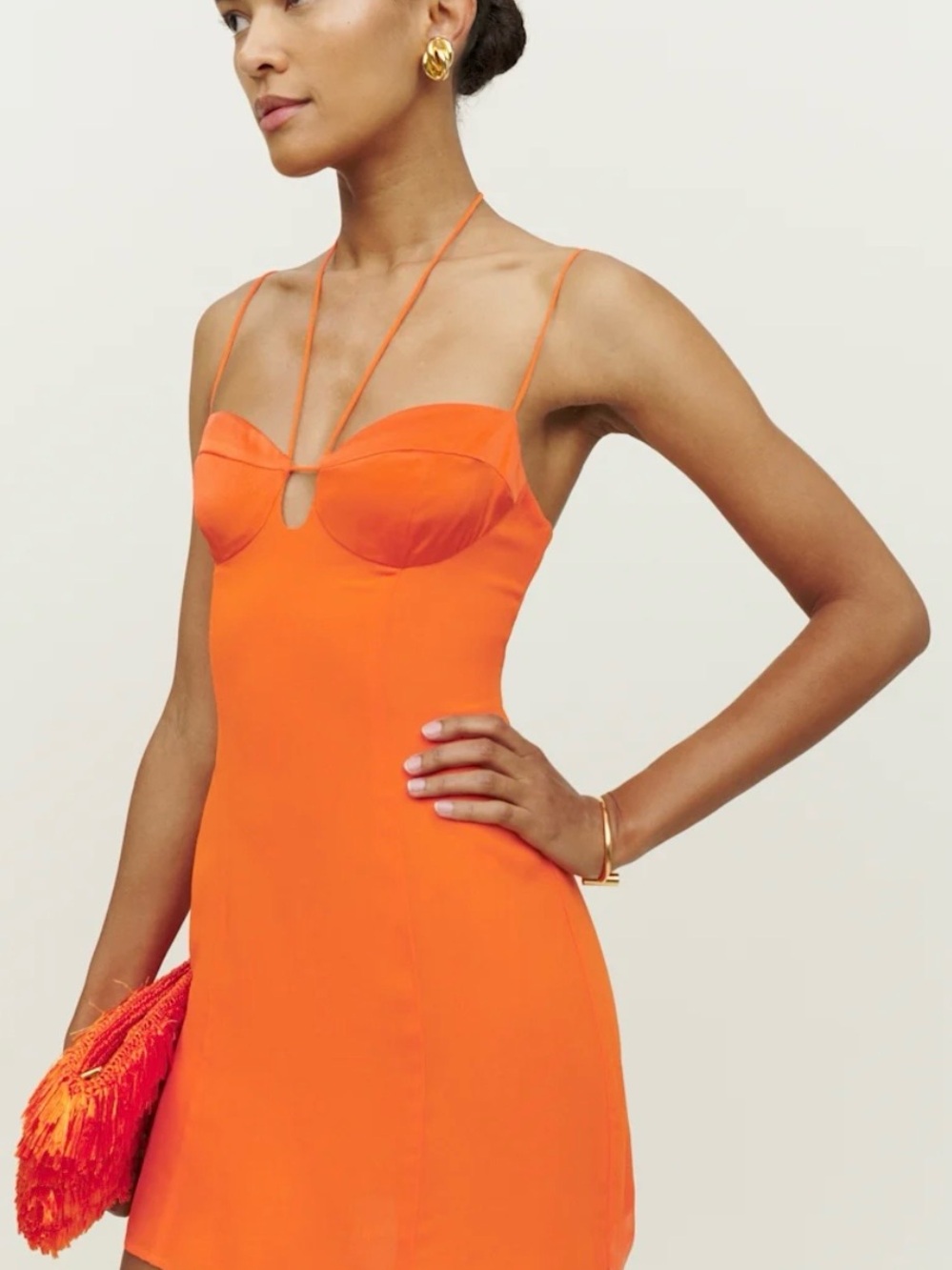 Reformation Ocean Orange Strappy Bustier Mini Dress